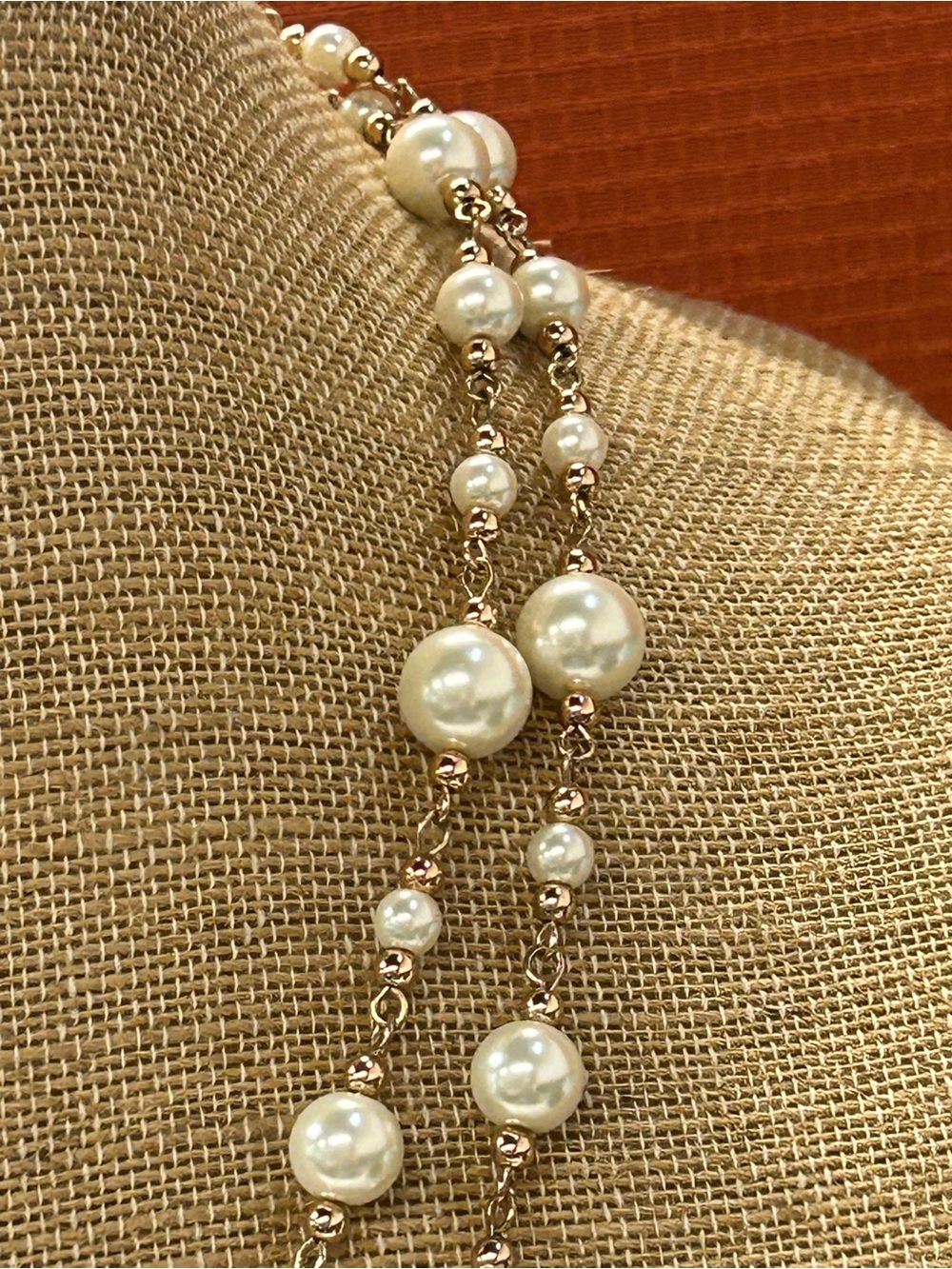 CHANEL? Long Faux Pearl Station Necklace in White and Gold - Picture 6 of 9